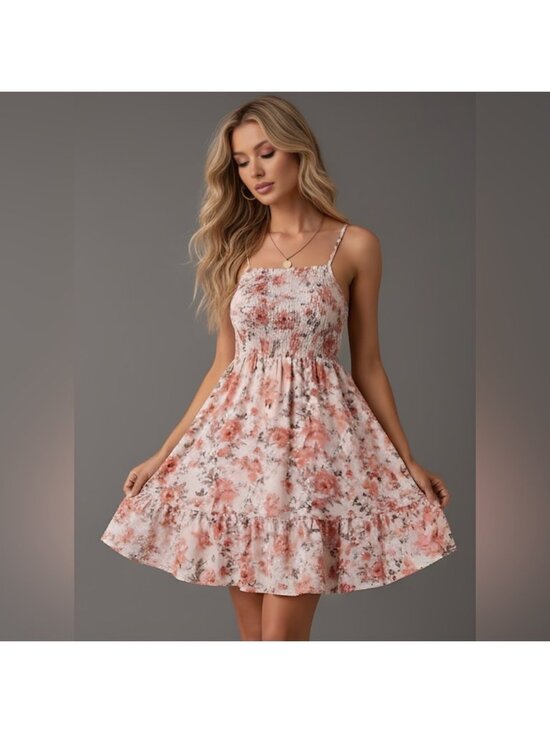 By Design Dresses & Skirts - Floral Print Ruffle Hem Shirred Cami Dress